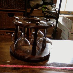 Vintage Hirmark wood caddy w/4 wine glasses